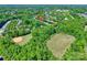 High-angle view showing a sports field and residential area bordered by green space at 1027 Feather Oak Ln, Matthews, NC 28104