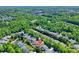 Aerial view of home in a mature neighborhood surrounded by lush greenery with mature trees at 1027 Feather Oak Ln, Matthews, NC 28104