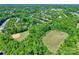 Scenic aerial view featuring a baseball field, a recreational field, and surrounding greenery at 1027 Feather Oak Ln, Matthews, NC 28104