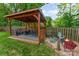 This backyard has a custom entertaining area and a fire pit at 11224 Amber Glen Dr, Charlotte, NC 28269
