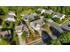 Aerial view of a suburban home with a large yard, tree coverage, and a cul-de-sac nearby at 13502 Brandon Trail Dr, Charlotte, NC 28213