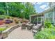 Beautiful outdoor patio area with comfortable seating and a lush, landscaped backyard at 16507 Palisades Commons Dr, Charlotte, NC 28278