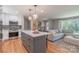 Well-lit kitchen with a gray island, stainless steel appliances, and open floor plan at 2009 Edgewater Dr, Charlotte, NC 28210