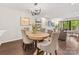 Cozy dining area with dark hardwood floors, modern lighting, and view to the living space at 2719 Selwyn Ave # 20, Charlotte, NC 28209