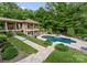 Expansive backyard featuring a large pool, outdoor fireplace, lush greenery, and well-designed hardscape at 2915 Cutter Ct, Waxhaw, NC 28173