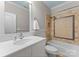 Bathroom featuring bathtub, shower and vanity with decorative tiles at 2915 Cutter Ct, Waxhaw, NC 28173