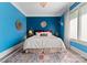 Stylish bedroom with blue walls, decorative accents, a patterned rug, and a cozy bed setup at 2915 Cutter Ct, Waxhaw, NC 28173