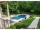 Backyard pool and spa area surrounded by lush landscaping and lounge seating at 2915 Cutter Ct, Waxhaw, NC 28173