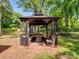 Backyard features a charming gazebo with outdoor seating, perfect for relaxing and entertaining in a lush, green setting at 500 Colony Acres Dr, Charlotte, NC 28217