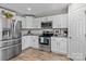 Close up of a modern kitchen with stainless steel appliances, granite countertops and white cabinets at 539 Morrison Farm Rd, Troutman, NC 28166