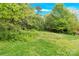 Enjoy this spacious backyard with green grass, lush trees, and blue sky at 735 Wilbrown Cir, Charlotte, NC 28217