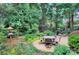 Backyard has lush landscaping and a stone patio with a table and chairs at 809 Verney Ln, Charlotte, NC 28226