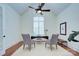 Office featuring french doors, hardwood floors, a ceiling fan, and a large window at 809 Verney Ln, Charlotte, NC 28226