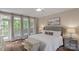 Bedroom with hardwood floors, large windows and a balcony that allows for natural light and serene outdoor views at 8400 Prince Valiant Dr, Waxhaw, NC 28173