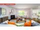 Bright living room features a fireplace, hardwood floors, and a cozy seating area, and transitions into an open white kitchen at 11128 Cardinal Creek Ave, Charlotte, NC 28215