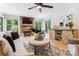 Bright living room with stone fireplace, modern furnishings and hardwood floors at 115 Forestcliff Ne Ct, Concord, NC 28025