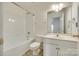 Bathroom with shower-tub combo, tile floor, and single sink vanity at 1835 Montague Rd, Clover, SC 29710