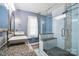 Bathroom featuring vessel sink, granite countertops, and glass enclosed shower with bench at 305 Phillip Dr, Salisbury, NC 28146