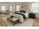 Serene main bedroom boasts a sitting area and a king bed with luxury linens at 424 Preston Rd, Mooresville, NC 28117