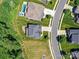 Aerial view of a single-Gathering home with a well-manicured lawn and a paved driveway in a residential area at 5420 Meadowcroft Way, Fort Mill, SC 29708