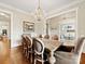 Elegant dining room with hardwood floors, chandelier, and seating for six around a wooden table at 601 Dorothy Dr, Charlotte, NC 28203