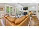 Cozy living room with fireplace, built-in shelves, and large leather sofa at 601 Dorothy Dr, Charlotte, NC 28203
