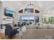 Bright living space with lake views, vaulted ceilings, and a modern chandelier at 8044 Edgewater Dr # 100, Norwood, NC 28128