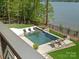 Inviting pool area with modern lounge chairs, artificial turf, and scenic lake views at 8044 Edgewater Dr # 100, Norwood, NC 28128