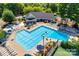 Aerial view of the community pool and clubhouse, showcasing the resort-style amenities at 9209 Cameron Wood Dr, Charlotte, NC 28210