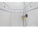 Updated shower features tiled walls with blue accents at 9214 N Vicksburg Park Ct, Charlotte, NC 28210