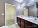 Bathroom with double vanity, large mirror, and walk-in closet at 1000 E Woodlawn Rd # 402, Charlotte, NC 28209