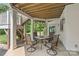 Covered patio area featuring a table and chairs, with a view of the lush green backyard at 1655 Buckland Ct, Indian Land, SC 29707