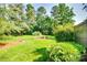 A lush green back yard with beautiful landscaping featuring pathways and shrubbery at 173 Greenridge Rd, Lake Wylie, SC 29710