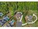 Aerial view of the home with an in-ground pool surrounded by lush greenery and neighboring houses at 2309 Ethan Way, Weddington, NC 28104