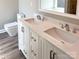 Bathroom features a dual sink vanity, sleek fixtures, and modern design elements at 4049 Fincher Rd # 3, Matthews, NC 28104