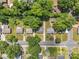 An aerial view shows neighborhood streets and treelined yards of single Gathering homes at 4553 Morgan St, Charlotte, NC 28208