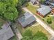 An aerial view of the charming single-story home with a spacious backyard and a detached garage in a residential neighborhood at 4553 Morgan St, Charlotte, NC 28208