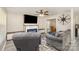 Comfortable living room featuring a fireplace, TV, and ample seating with grey couches at 658 Morgan Rd, Albemarle, NC 28001