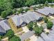 An aerial view showcasing well-maintained townhomes with mature trees in a tranquil neighborhood at 10727 Ryan Courtney Sq, Mint Hill, NC 28227