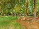 Expansive backyard featuring lush green grass, mature trees, and a storage shed in a private, serene setting at 1325 Rock Point Rd, Charlotte, NC 28270