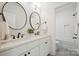 New bathroom with dual vanity, matte black hardware, and tub/shower room at 175 Lone Pine Rd, Statesville, NC 28625