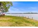 Expansive lake view from grassy lawn, featuring rope fence and distant shoreline at 372 Northwest Dr, Davidson, NC 28036