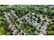 Aerial view showcases neighborhood, mature trees, and circular streets at 4122 Banfield Pl, Charlotte, NC 28226