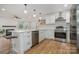 Open kitchen with a spacious island, stainless steel appliances, and a view to the living area at 6301 Vernedale Rd, Charlotte, NC 28212