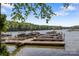 Community boat dock featuring multiple boat slips and scenic waterfront views at 7620 Porrera St, Charlotte, NC 28214