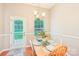 Charming dining area with a wooden table set for four, hardwood floors, and a view of the backyard at 3032 Kilbeggan Dr, Lake Wylie, SC 29710