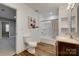 Tastefully updated bathroom with modern vanity, tub/shower combo, and stylish flooring at 3243 Farmcrest Ct, Fort Mill, SC 29708