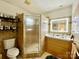Updated bathroom with tiled shower, double sinks and storage at 970 Mt Moriah Church Rd, China Grove, NC 28023