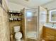 Bathroom featuring a tiled shower and modern vanity at 970 Mt Moriah Church Rd, China Grove, NC 28023
