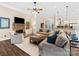 Comfortable living room with a stone fireplace, hardwood floors, and open access to the kitchen at 11727 Dunham Dr, Matthews, NC 28105